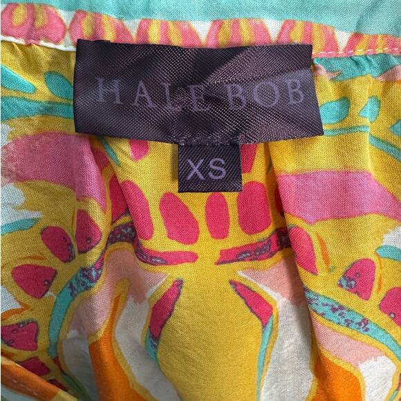 Hale Bob 100% Silk Beaded Neckline Multicolor Print Women's Blouse XS - Picture 10 of 11